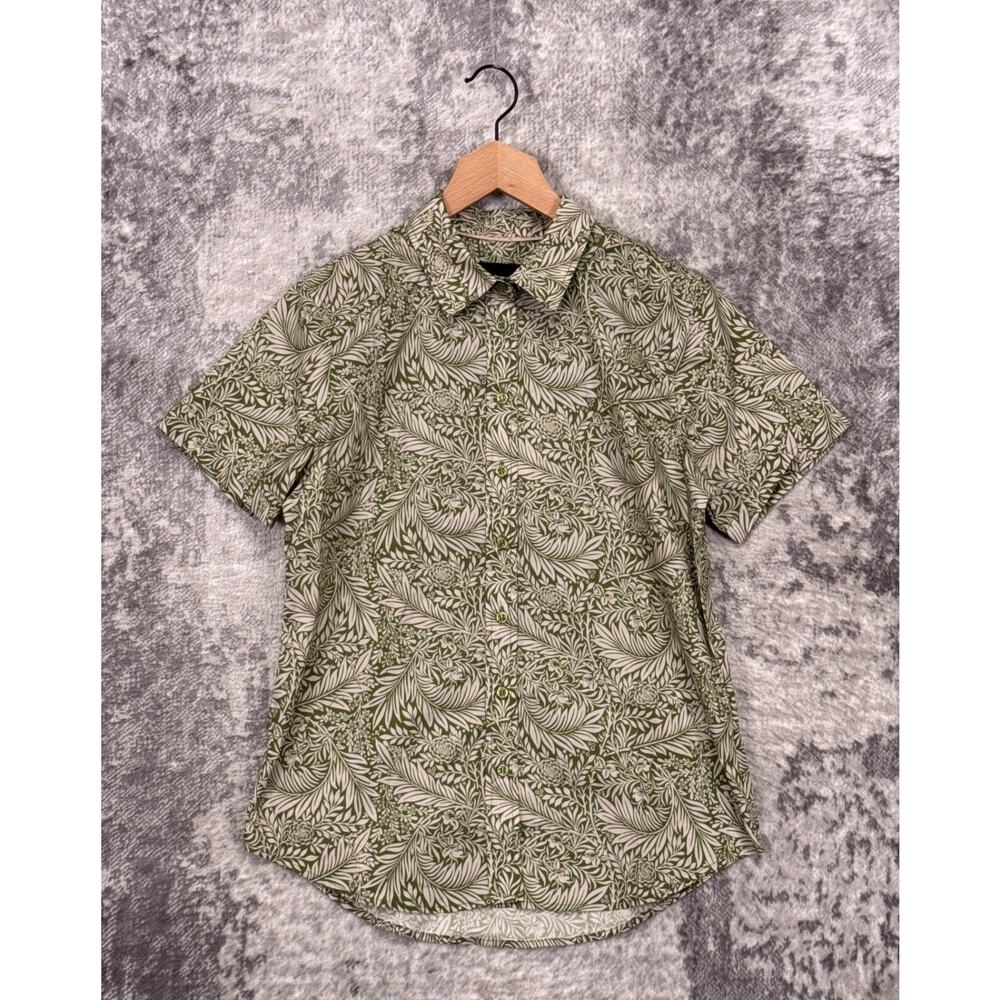 Wildfang Green Leaf Print Short Sleeve Button-Down Shirt